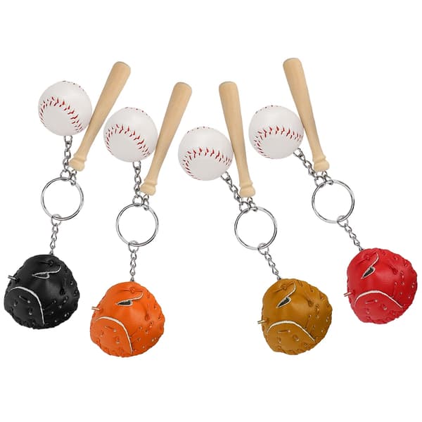 4 stk. Mini Baseballbat Bold Sæt Nøglering Vedhæng Dekoration til Tasker Nøgle