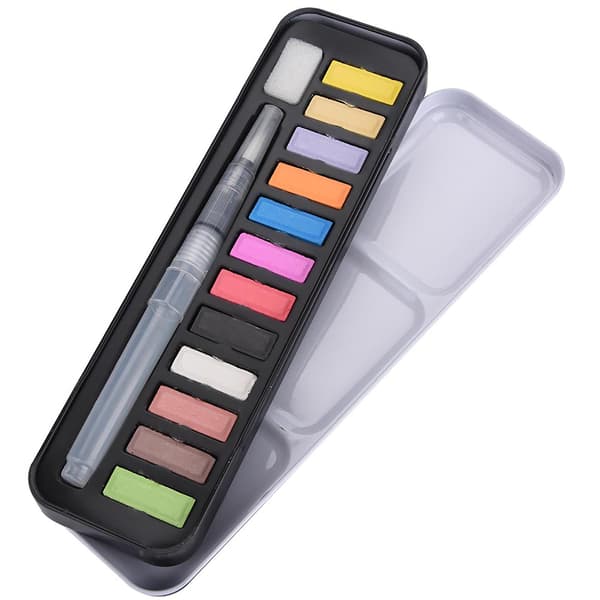 Solid akvarelmaling sæt opløseligt pigment tegning malerpensel akvarelmaling (12 farver)