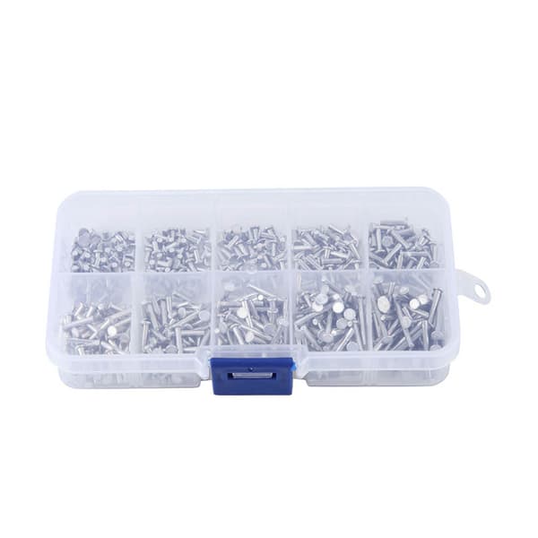 500 stk. M2 massive aluminiumsnitter, fladt hoved, 3-18 mm længdeassortiment