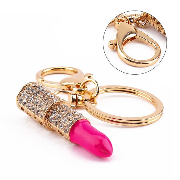 Nyckelring med läppstift i kristall och strass, väskberlock, present