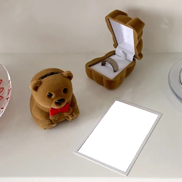 Mini Bjørn Displayboks Flocking Dejlig Kompakt Multi-brug Smykke Organizer Etui