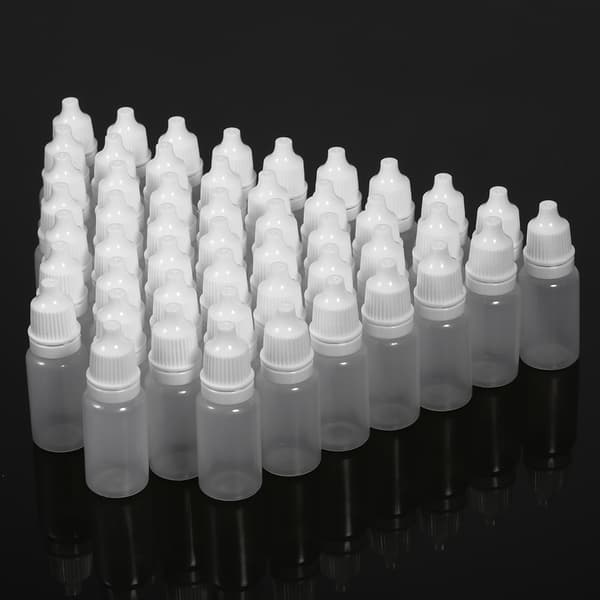 50 st 10 ml tomma klämbara plastflaskor ögonvätskebehållare med dropp