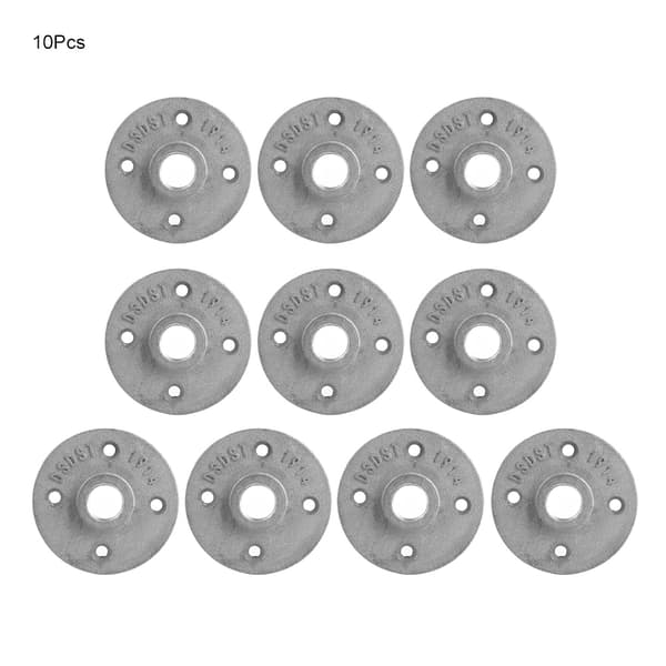 10 stk. 1/2 tomme 4-hullers aluminiumsflangebase, gevindrørsfitting til hyldestøtte, DN15 gulvmontering, sølv