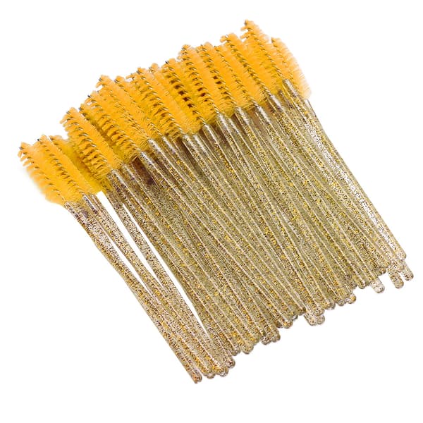 50 stk. nylon makeupbørster, mascarabørster, øjenvippebørster, engangs, bærbare børster, gul