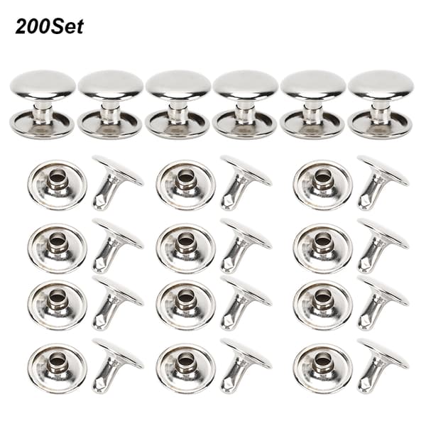 200 sæt dobbeltkappede nitter, runde nitter, jernjeansknapper, lædersko, tasker, tøj 12x10mm Sølv