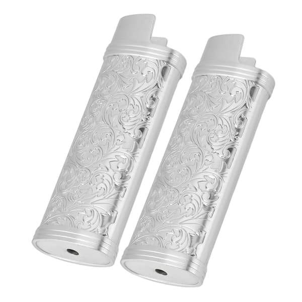 Vintage blomstermönstrad tändarfodral i zinklegering, silver, 2-pack