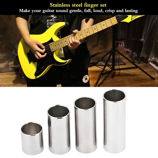 4-pack gitarrslide i rostfritt stål, cylinderformad tonstavstillbehör för elgitarr