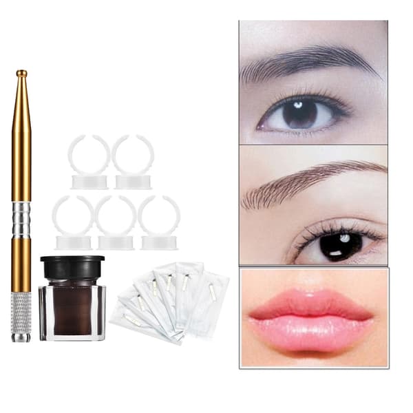 Semi-permanent tatueringsövningsverktygssats Microblading ögonbrynstatuering bläck nål ringkopp penna