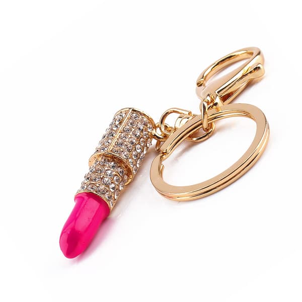 Nyckelring med läppstift i kristall och strass, väskberlock, present
