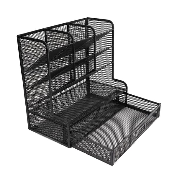 Netpenholder med vippefunktion, 9 rum, bundskuffe, sort, vertikal struktur, perspektiv netpenholder