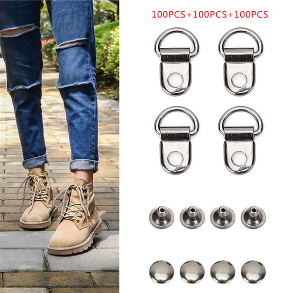 100 sæt snørebåndskrog D-ring øjespænde messing sko lædertaske DIY nitteværktøj sort 9x14mm
