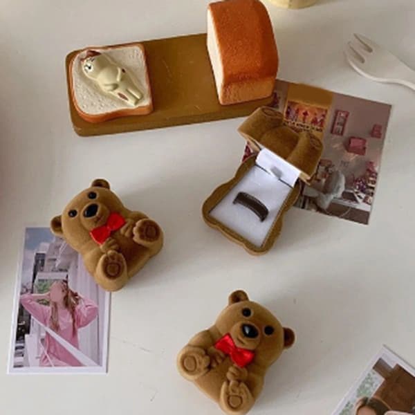 Mini Bjørn Displayboks Flocking Dejlig Kompakt Multi-brug Smykke Organizer Etui