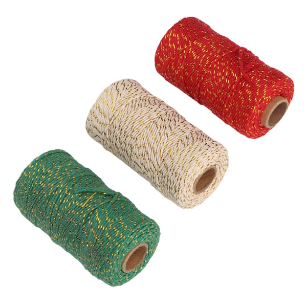 3 rullar julgarn 2 mm diameter vardera 100 m längd klippbart lätt presentgarn för DIY-förpackning