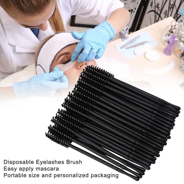 100 stk. engangs øjenvippebørste Mascara Wands Applikator Makeupbørstesæt Sort