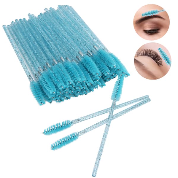 50 stk. nylon makeupbørster, mascarabørster, øjenvippebørster, engangs, bærbare børster - lyseblå