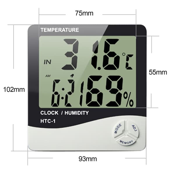 HTC-1 Multifunktion Digital Hygrometer Termometer Ur Stor Skærm Rumtemperatur Fugtighedsmåler