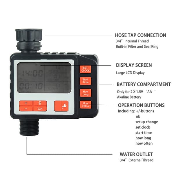 Automatisk Trädgårdsbevattningstimer Elektronisk Bevattningskontroll LCD-Display