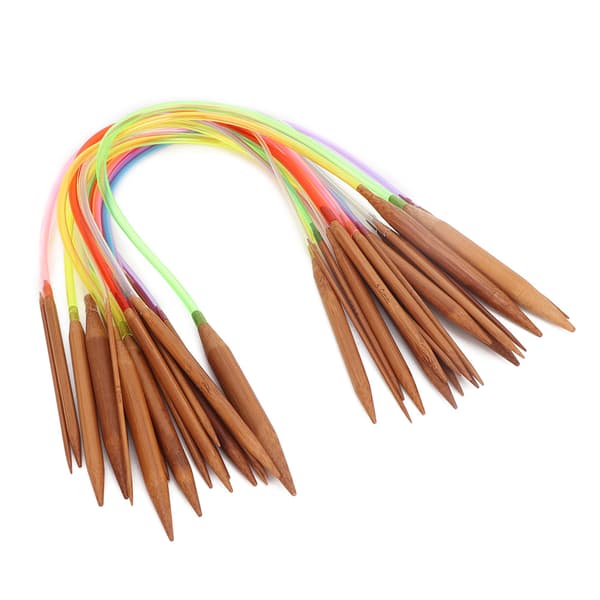 Flerfärgad plaströr kolsyrade dubbla ringformade bambu tröjstickor (40 cm/15,7 tum)
