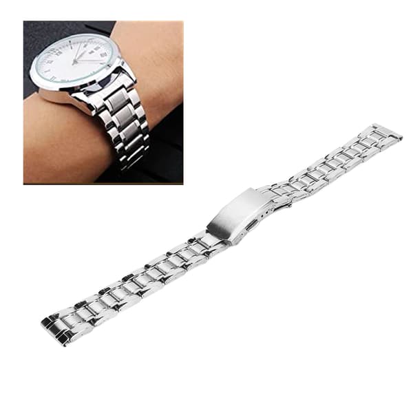 Unisex Silver 14mm/0.55in Armband i Rostfritt Stål med Snabbkoppling och Dubbel Tryckknappsfällbart Spänne