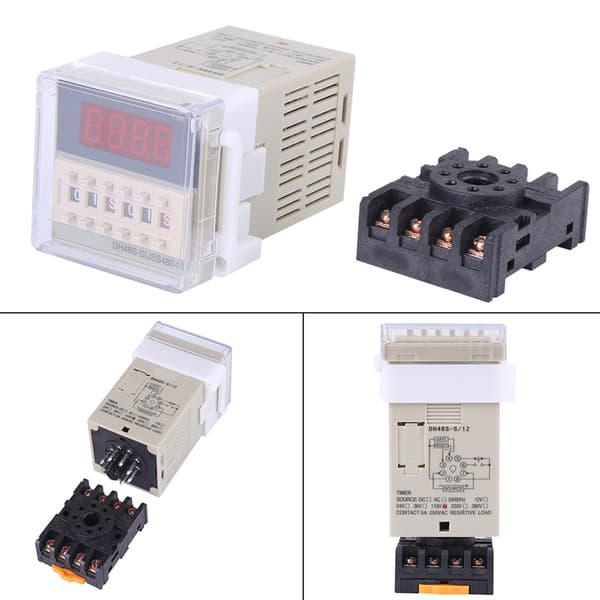 110V AC DH48S-S 0.1s~99t Cyklus Timer Relæ Digitalt Display med Sokkel