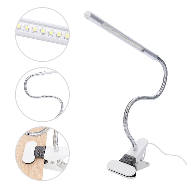 Fleksibel læse-LED-bordlampe med metalslange og klemme USB-interface bordlampe