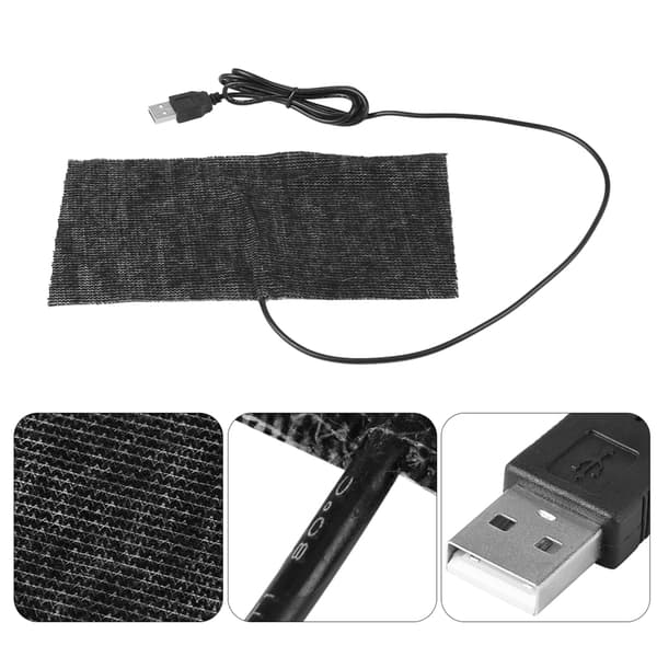 Sort 5V USB kulfiber varmemåtte 20x10cm musemåttevarmer til skrivebord