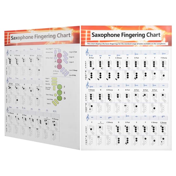 Bärbar saxofonfingertabell, bestruket papper greppguide, jämförelsetabell för stränginstrument