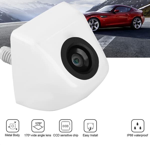 Auton CCD-peruutuskamera pysäköintiin, vedenpitävä, valkoinen