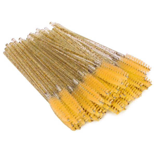 50 stk. nylon makeupbørster, mascarabørster, øjenvippebørster, engangs, bærbare børster, gul