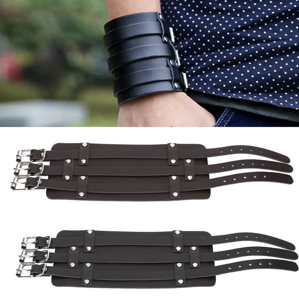 2 stk. bred manchetarmbånd justerbart retro punk kunstlæder håndledsrem sort brun