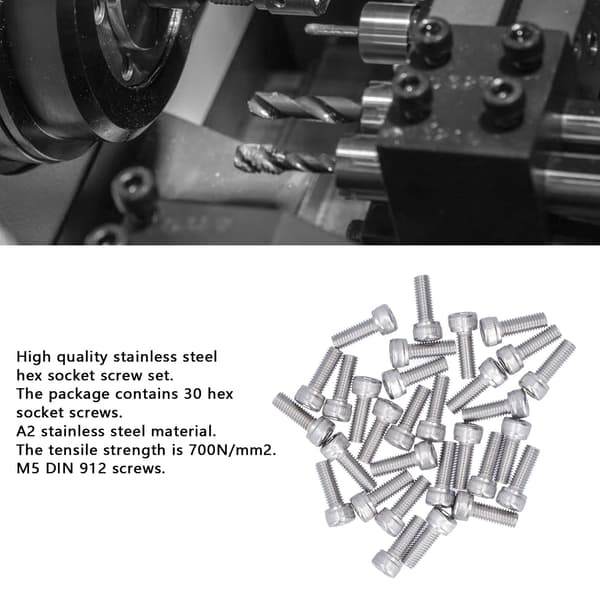 M5 x 25 mm sekskantede skruer, 30 stk. A2 rustfrit stål cylindrisk hovedbolt sortiment sæt