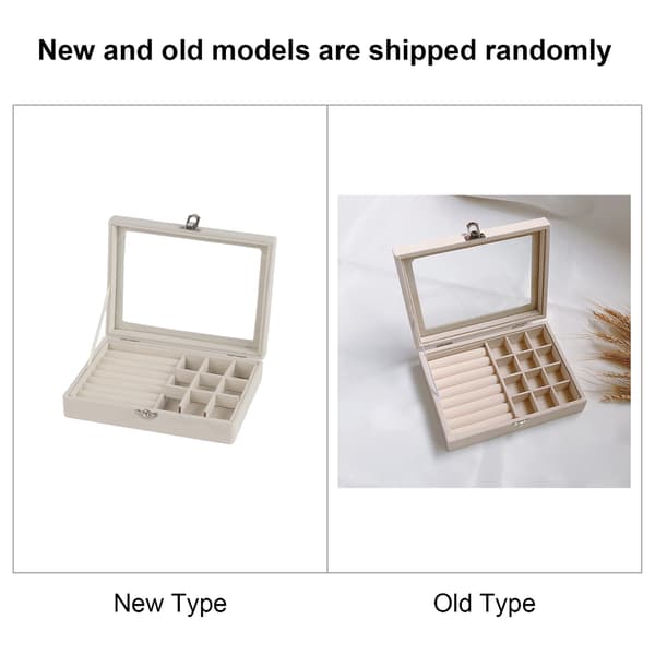 Låsbar Flannel Smykke Organizer Boks til Halskæder Øreringe Armbånd Ringe Beige 9 Gitre
