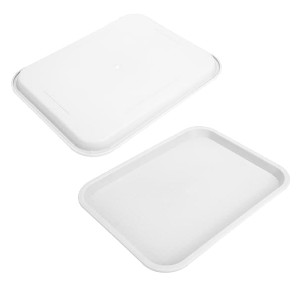 Rektangulär PP Halkfri Tjock Serveringsbricka för Restaurang Kafeteria, Vit Multifunktionell Matbricka