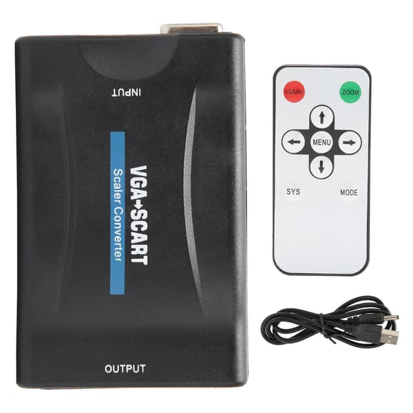VGA til SCART-konverter HD-videoadapter computertilbehør med IR-fjernbetjening USB-strømkabel sort 1 sæt