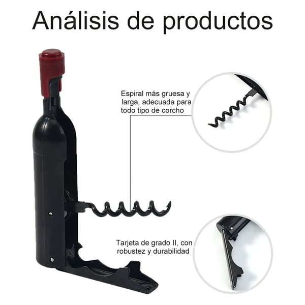 Svart multifunktionell bärbar korkskruv i rostfritt stål med magnetisk design
