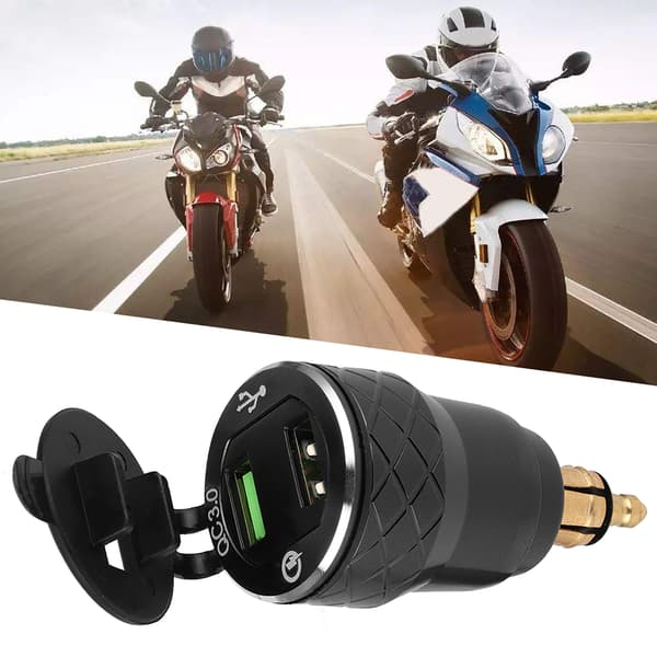 12V-24V Motorcykel USB-port Strømopladerstik med LED-display EU-stik Sort