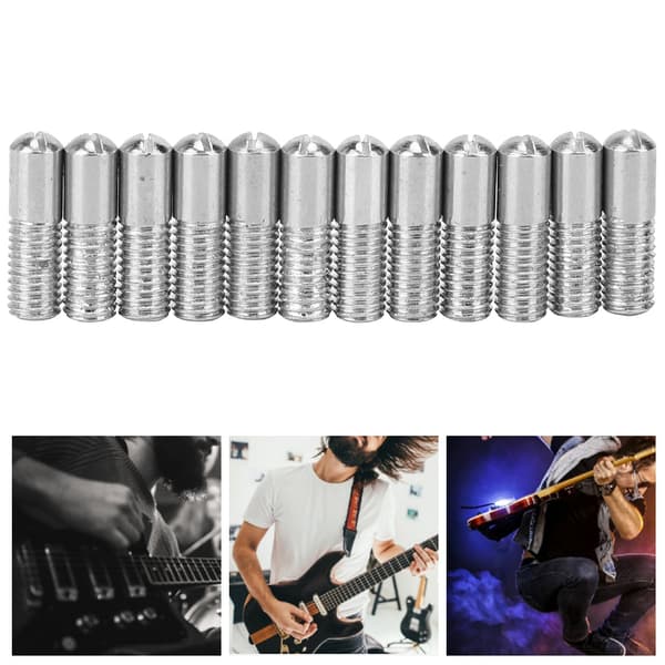 12 silverfärgade skruvar i stål för elgitarr, monteringsdetaljer för enkel pickup-panel