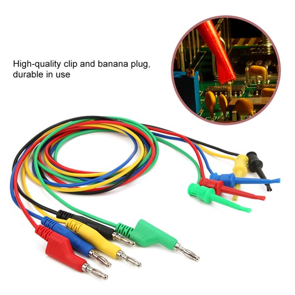 5 stk. 4 mm 1 m stabelbar bananstik til krokodilleklemme multimeter testledningssæt