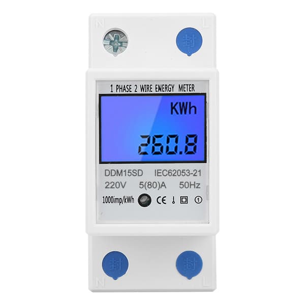 5-80A DDM15SD LCD-display Enkeltfaset Digitalt Elforbrug KWh-måler