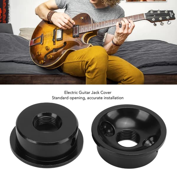 2 STK TL Basguitar Udgangsstikplade Rund Metal Electrosocket med Fastgørelsesskruer Sort