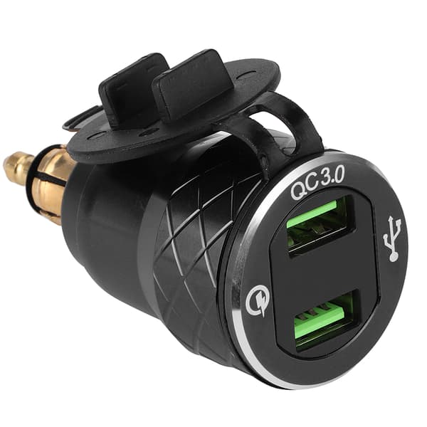 12V-24V Motorcykel USB-port Strømopladerstik med LED-display EU-stik Sort