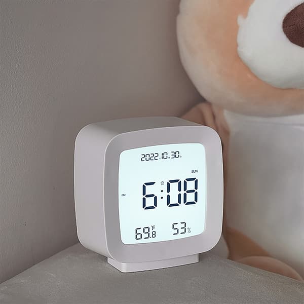 LED digital väckarklocka för barn med temperatur- och luftfuktighetsdisplay, vit