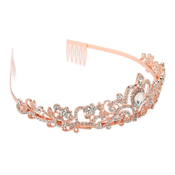 Brudkrona Rhinestone Elegant Glittrande Bröllopsprinsesskrona för Halloween Roséguld