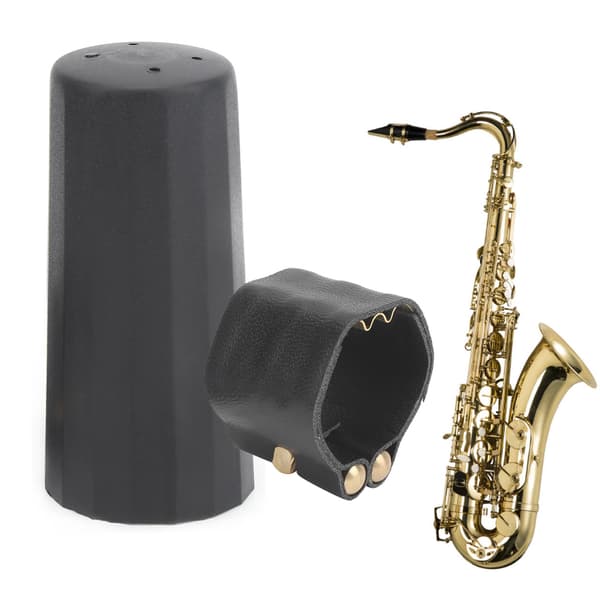 Altsaxofonmunstycke, PU-läderligatur, plastlock, vit förpackning, JS01