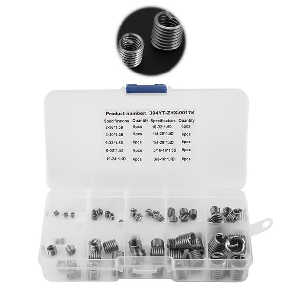 60 stk. 304 rustfrit stål gevindreparationsindsatssæt - trådspoleassortiment
