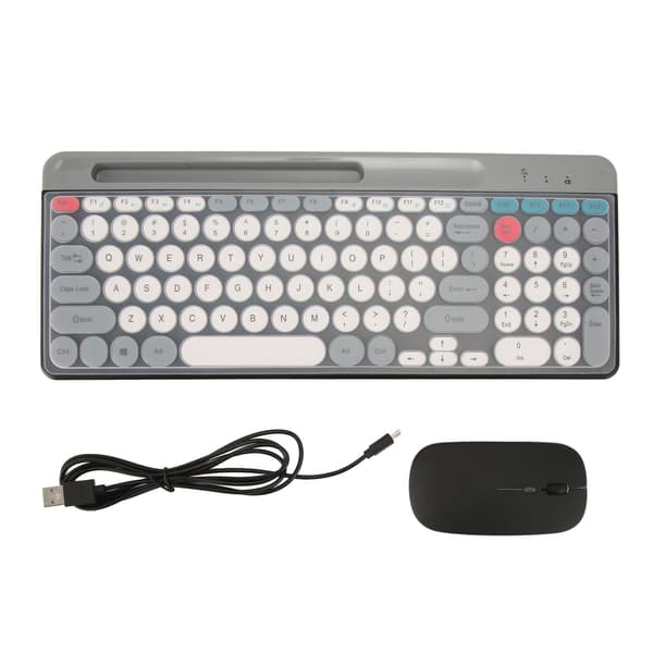 2.4G Trådløst Retro Tastatur og Mus Sæt, Genopladelig Bluetooth Combo til Computer, Sort