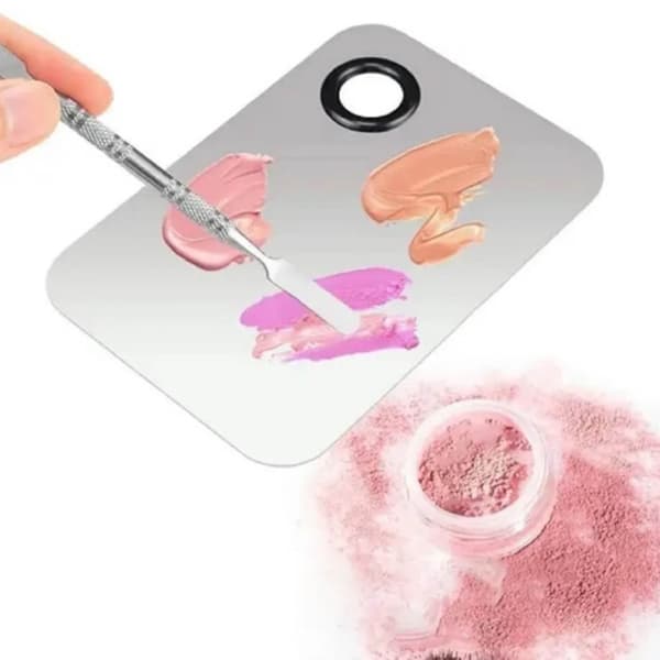 Blandepalet i rustfrit stål til makeup og neglekunst med spatel til makeupartister