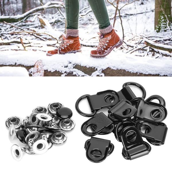 100 sæt snørebåndskrog D-ring øjespænde messing sko læder DIY nitteværktøj glans sort 9x22mm