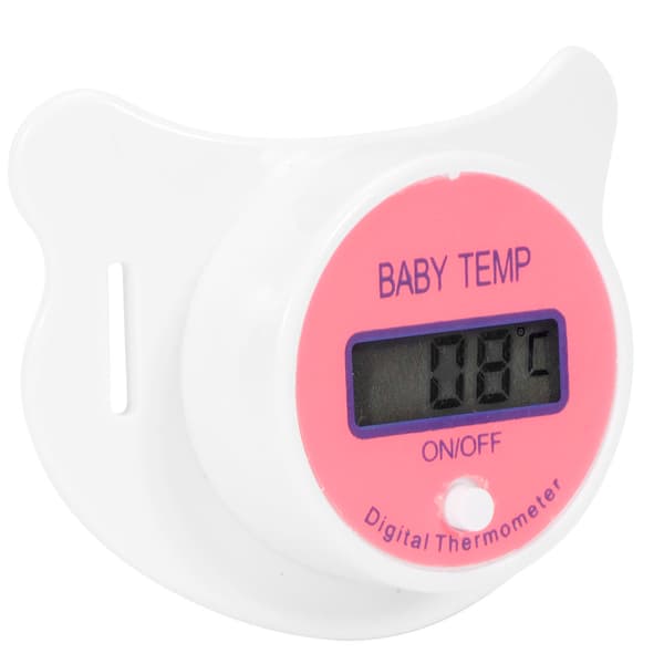Digitalt babytermometer, oralt, sutteformet, beroligende LCD, nyfødt, lyserød, Celsius
