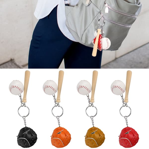 4 stk. Mini Baseballbat Bold Sæt Nøglering Vedhæng Dekoration til Tasker Nøgle